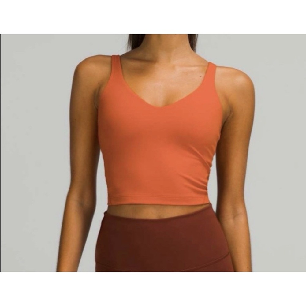 Lululemon Women's Crop Align Tank Top Built In Bra Coral, Pink Sporty Training 6